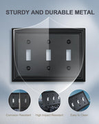 ZILLSEA Decorative Framed Design Switch Plates Outlet Covers, Duable Metal Wall Plates (Black/3 Toggle 2 Pack)