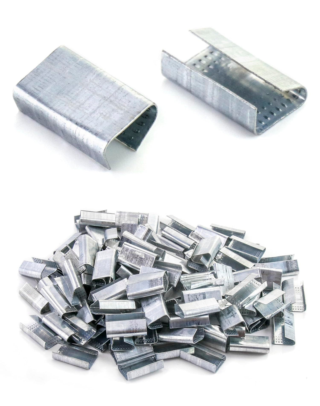 QWORK Seals for 1/2" Strap Width Steel Strapping, 500 Pcs Metal Clips for Firmly Securing Packaging and Pallet Banding, Fix Large and Medium-sized Loads for Storage and Transportation
