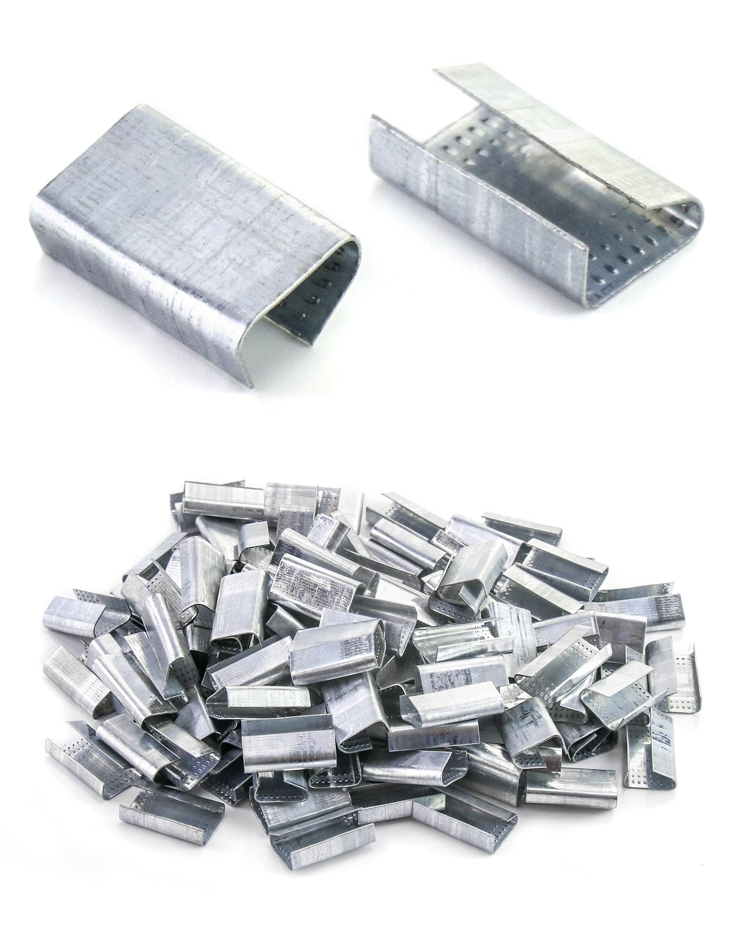QWORK Seals for 1/2" Strap Width Steel Strapping, 500 Pcs Metal Clips for Firmly Securing Packaging and Pallet Banding, Fix Large and Medium-sized Loads for Storage and Transportation