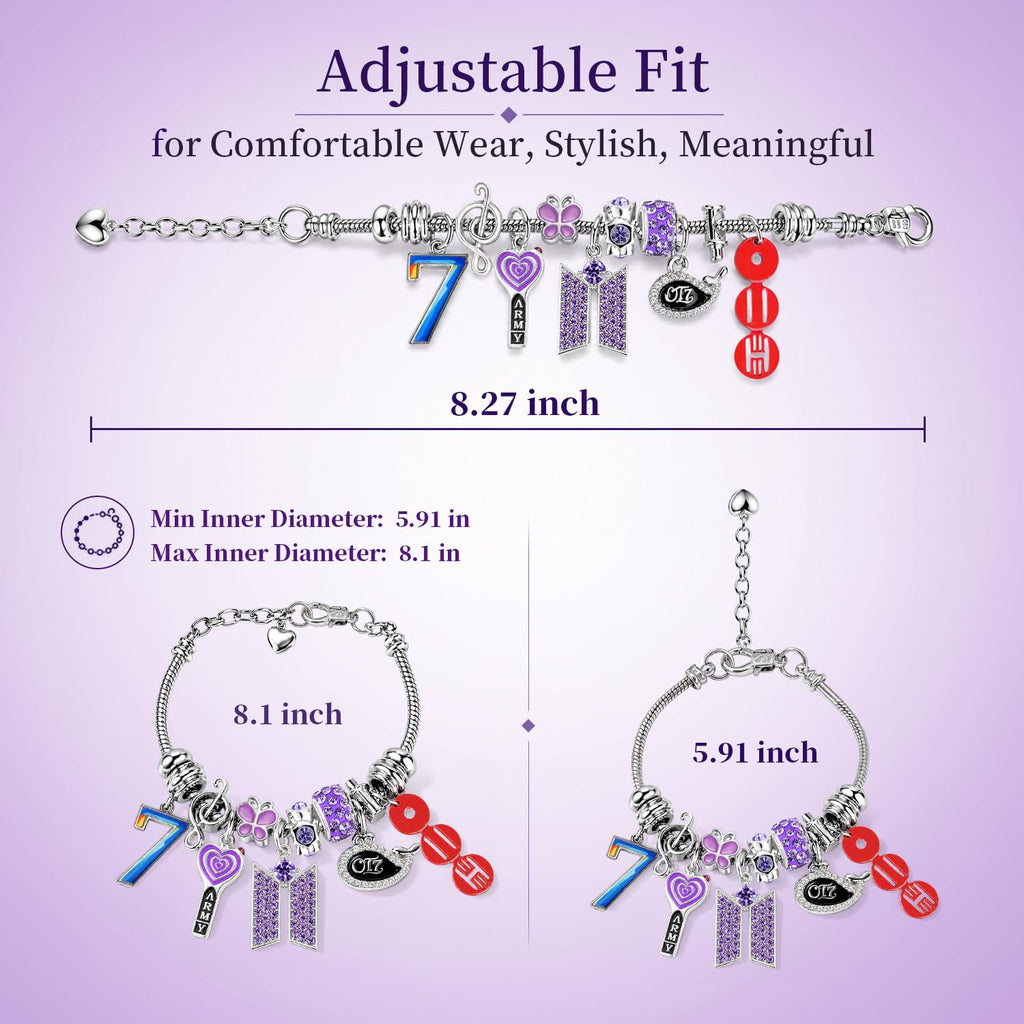 CelyBoutique ARMY-Inspired Stainless Steel Bracelet Adjustable Lobster Clasp Chain K pop Fan Jewelry Friendship & Motivational Gift for Women