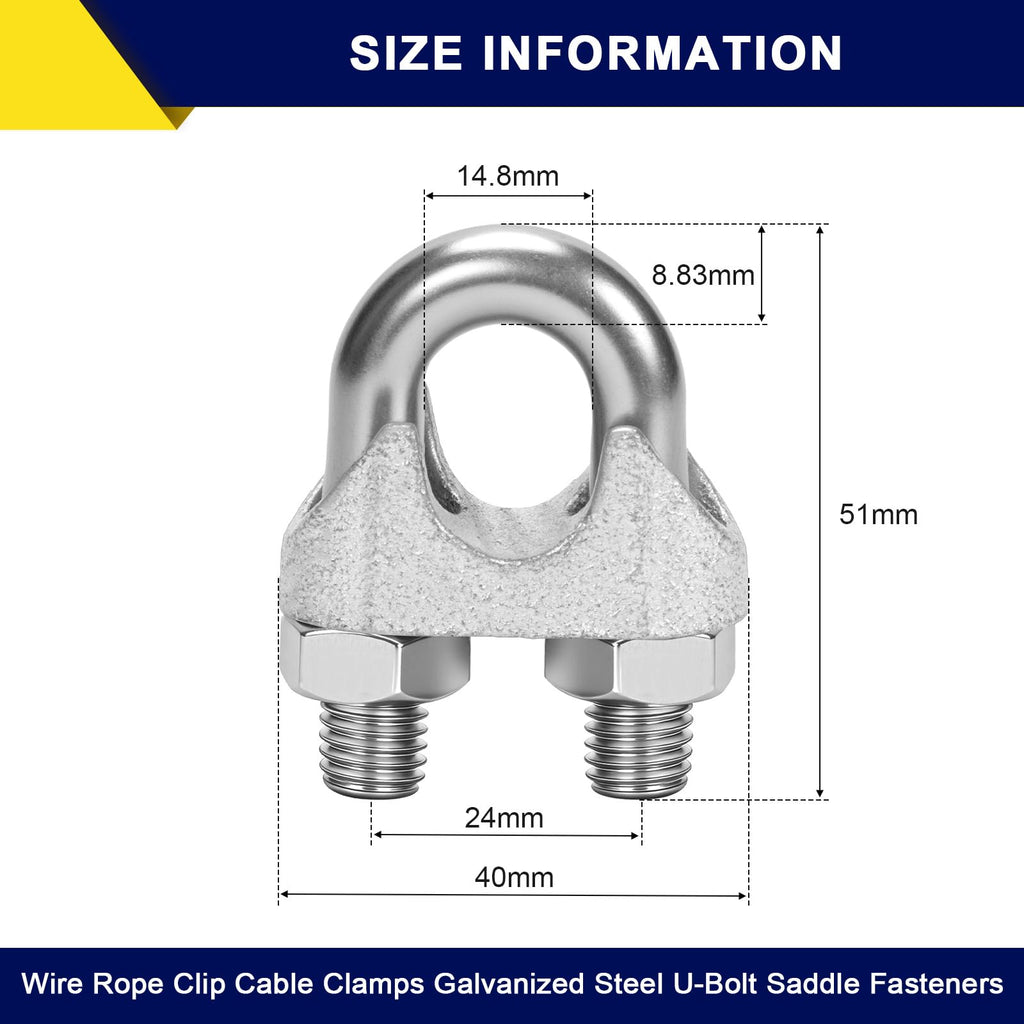 AYMMIC 25 Pcs 1/2" M13 Wire Rope Clip Cable Clamps, Galvanized U-Bolt Saddle Fasteners for Fixed Tent Rope, Wire Rope, Wire Cable, Clothes Lines