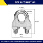 AYMMIC 25 Pcs 1/2" M13 Wire Rope Clip Cable Clamps, Galvanized U-Bolt Saddle Fasteners for Fixed Tent Rope, Wire Rope, Wire Cable, Clothes Lines