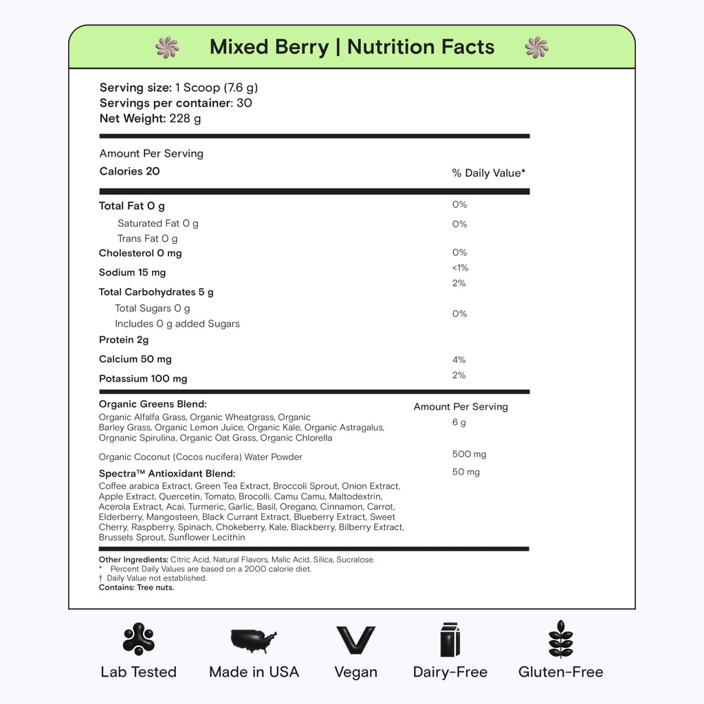 Kiala Nutrition Super Greens, Organic Greens Powder with Spirulina & Chlorella for Digestion, Gut Health, Immunity, Adaptogens, Energy, Gluten Free, Vegan, Sugar Free, Mixed Berry, 30 Servings