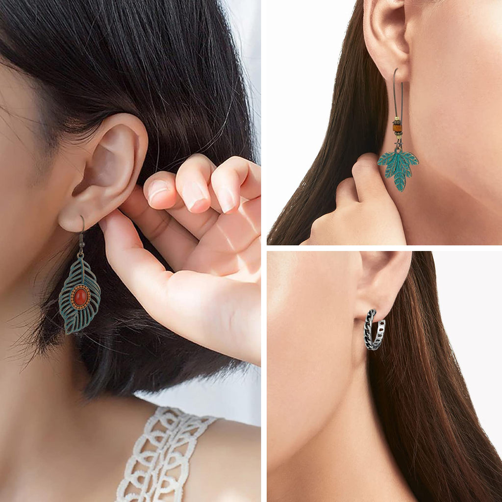 JMScape 45 Pairs Boho Vintage Drop Dangle Earrings Set for Women, Fashion Bohemian Earrings National Style Tassel Eardrop Hollow Bronze Waterdrop Leaf Jewelry for Valentine's Day Gifts