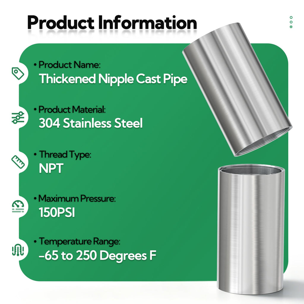 TAISHER 1PCS Stainless Steel Pipe Fittings, 1-1/2" NPT Female x 1-1/2" NPT Female Threaded, 4" Length Nipple Cast Pipe
