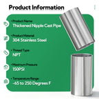 TAISHER 1PCS Stainless Steel Pipe Fittings, 1-1/2" NPT Female x 1-1/2" NPT Female Threaded, 4" Length Nipple Cast Pipe