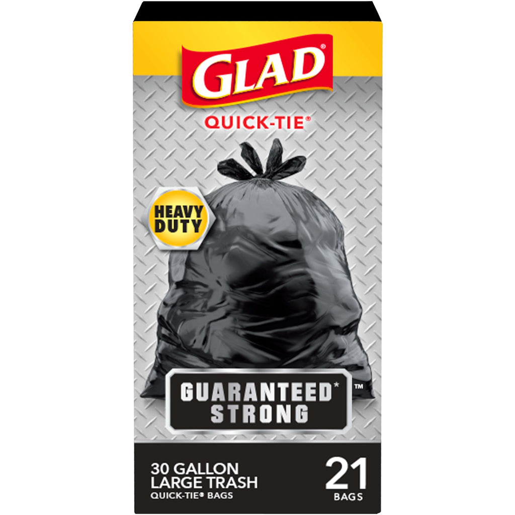 Glad Trash Bags, Strong Quick-Tie Large Garbage Bags - 30 Gallon - 21 Count (Package May Vary)