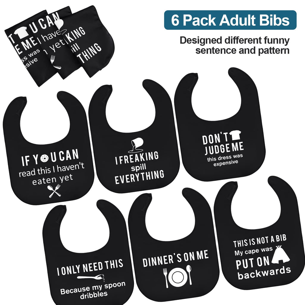 Eurzom 6 Pcs Adult Bibs for Women Men Washable Funny Adult Bibs Waterproof Clothing Protectors for Adults Elderly