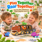 Veslier Dinosaur Car Toy for 2 3 4 5 Years Old Boys, Friction Power Carrier Truck with 4 Pack Small Pull Back Dino Car, Christmas Birthday Gift for 18+ Months Boy Girl Kids Toddlers