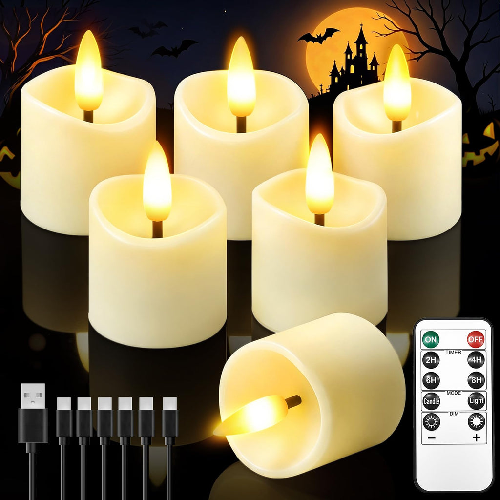 NVJGROP 6 Pack Small Rechargeable Flameless Candles with Remote Timer