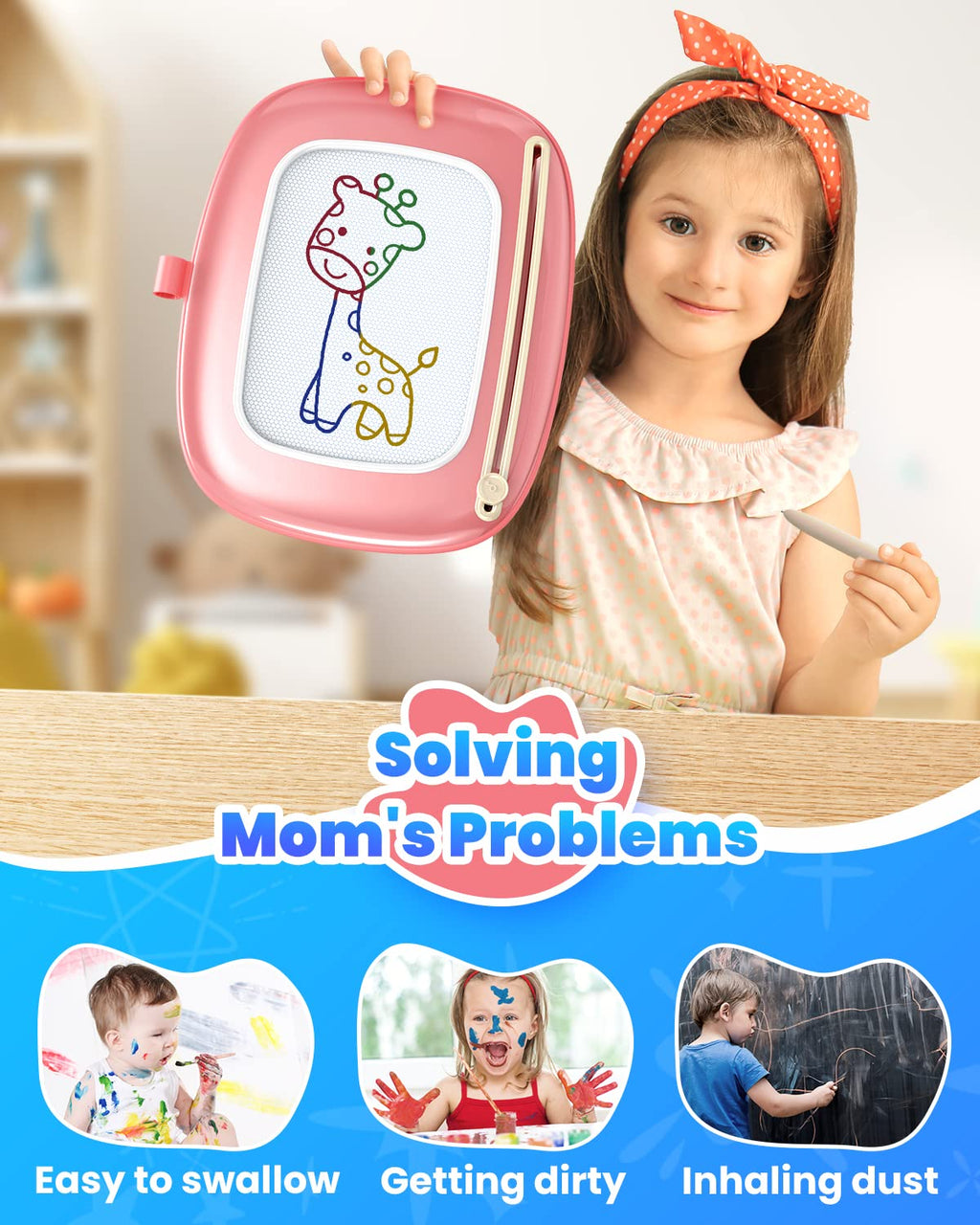 Seimome Magnetic Drawing Board, Toddler Girl Toys for 1-3 Year Old, Doodle Board Learning and Educational Kids Toys- Pink