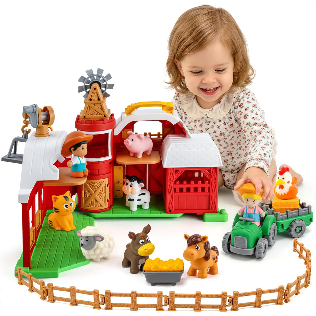 30-Piece Upgraded Farm Animal Big Barn Playset Gifts for Toddlers Christmas