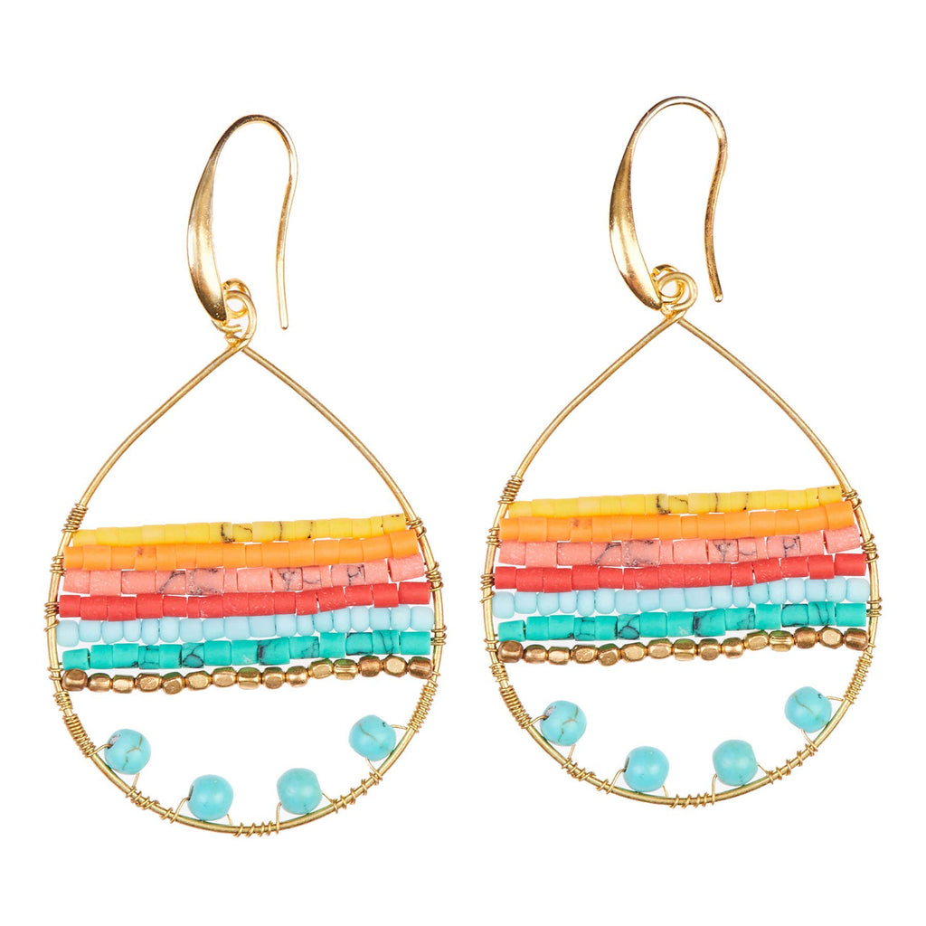 Akitai Boho Teardrop Multicolor Earrings Silver and Gold Plated with Colorful Varieties - Handmade Bohemian Turquoise Jewelry for Women and Beach Earrings For Women Vacation (Gold)