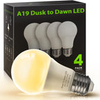 LOHAS Dusk to Dawn Sensor Light Bulbs, 40W Equivalent LED Outdoor Lighting, Warm White 2700K Automatic Photocell Light Bulb Outside, A19 6W Bright Porch Light Bulbs, 500LM E26 for Garage Patio,4 Pack