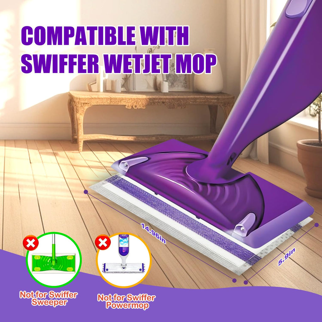 Mop Pad Refill Compatible with Swiffer WetJet Spray Mop, Wet Jet Mopping Pads for All Purpose Multi Surface Hardwood Floor Cleaning, 4 Layers Thickened and Super Absorbent, 100 Count.