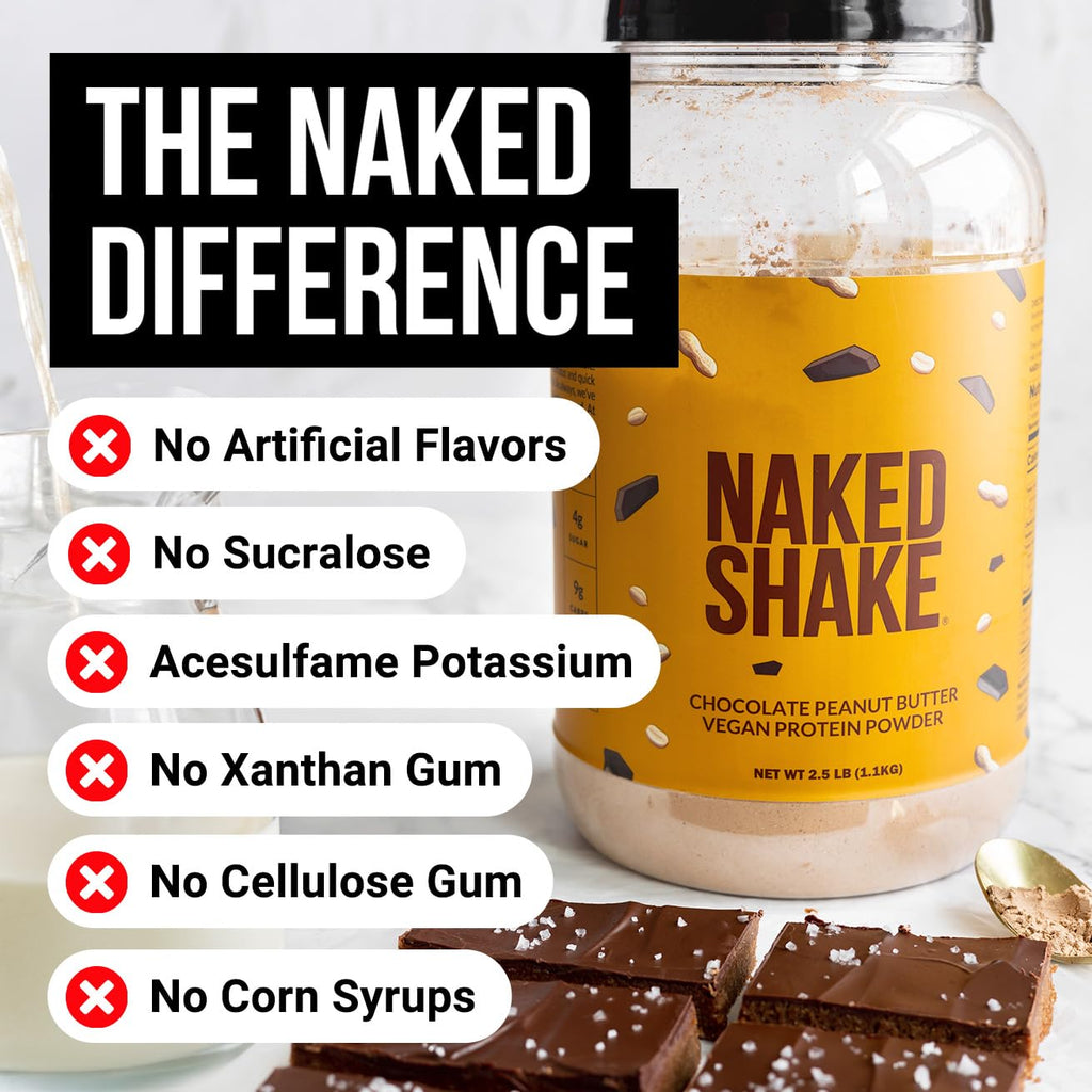 NAKED Shake - Chocolate Peanut Butter Protein Powder - Vegan Protein Powder from US & Canadian Farms with MCT Oil, NSF Certified, Gluten-Free, Soy-Free, No GMOs or Artificial Sweeteners - 30 Servings