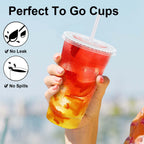 Clawsoff 500 Pack 20 oz Disposable Clear Plastic Cups with Lids and Straws, Leak-Proof Sturdy Cold Drink Cups for Iced Coffee, Smoothies, Juice, Parties & Business