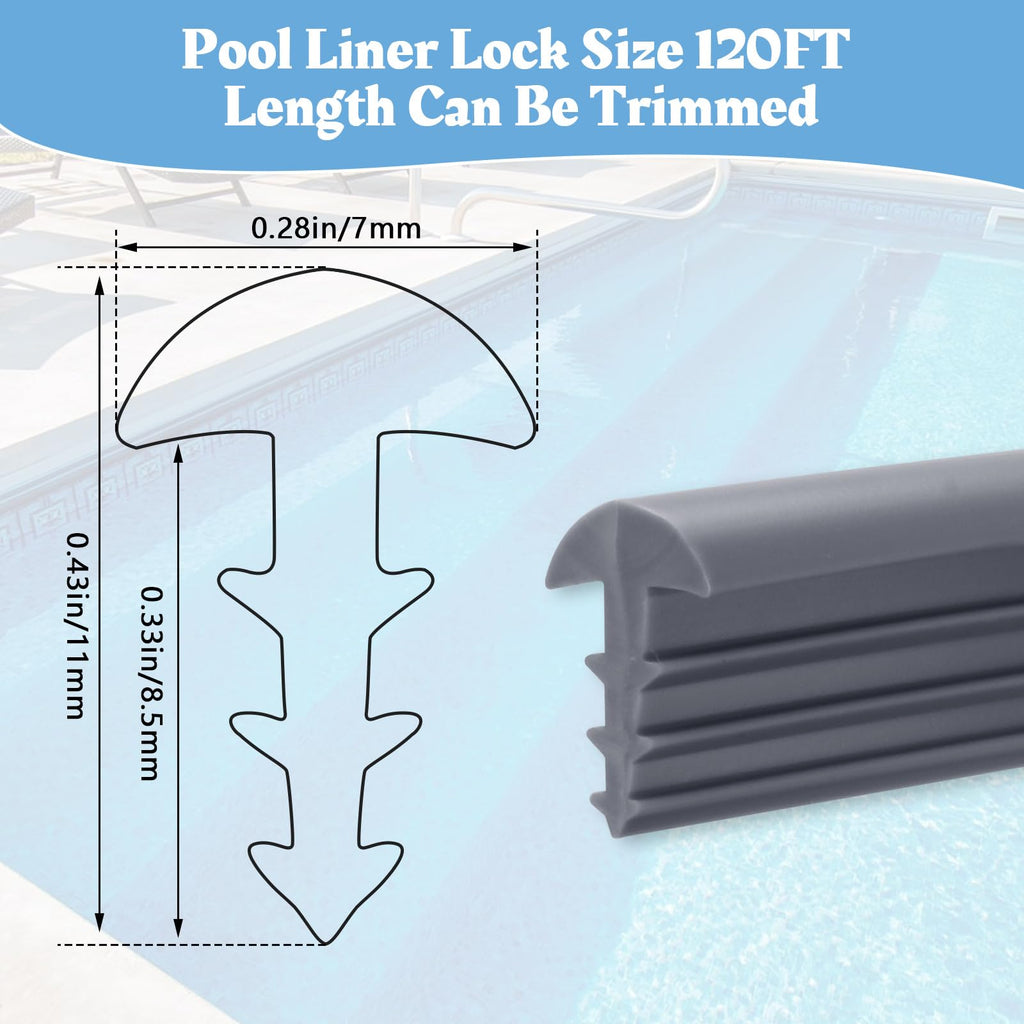 Earthtec 120ft Swimming Pool Beaded Liners 0.12in Pool Bead Lock Replacement Vinyl Beaded Liner for Above-Ground and In-Ground Swimming Pool - Gray