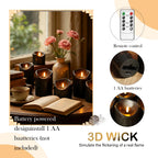 Xavnero 9 Pcs Flickering Flameless LED Pillar Candles, (D 3" x H 3" 4" 5" 6" 7") Battery Operated with Remote Plastic Wax Drip Fake Candles for Home Wedding Holiday Decor,Black