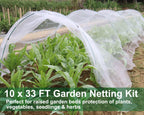 KLEWEE Garden Netting Kit for Raised Beds, 10x33ft Ultra Fine Mesh Netting