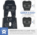 iCrimp Ratchet PEX Cinch Tool with Removing Function for 3/8-in, 1/2-in, 3/4-in, 1-in Stainless Steel Clamp, PEX Crimper with 20PCS 1/2-in, 10PCS 3/4-in PEX Clamps and Pipe Cutter- All in One