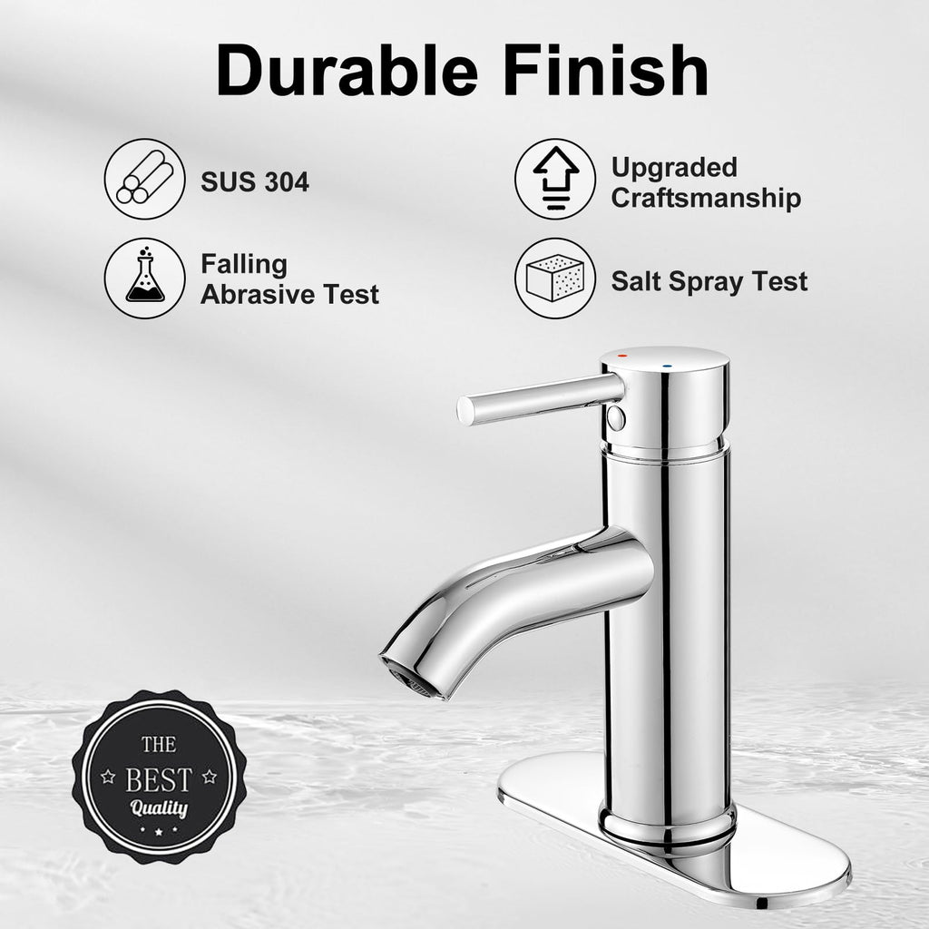 Bathroom Faucet Chrome Modern Bathroom Sink Faucet, Single Handle Faucet for Sink, Vanity, RV, Lavatory, Suitable for 1 or 3 Holes, with Supply Deck Plate and Hose