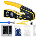 RJ45 Crimp Tool Kit Pass Through Ethernet Crimper for Cat5e Cat6 Cat6a 8P8C Modular Plugs,Cat6 Crimping Tool with 20 Connectors,20 Covers,1 Mini Stripper,100 Cable Zip Ties,1 Cable Tester, 2 Blades