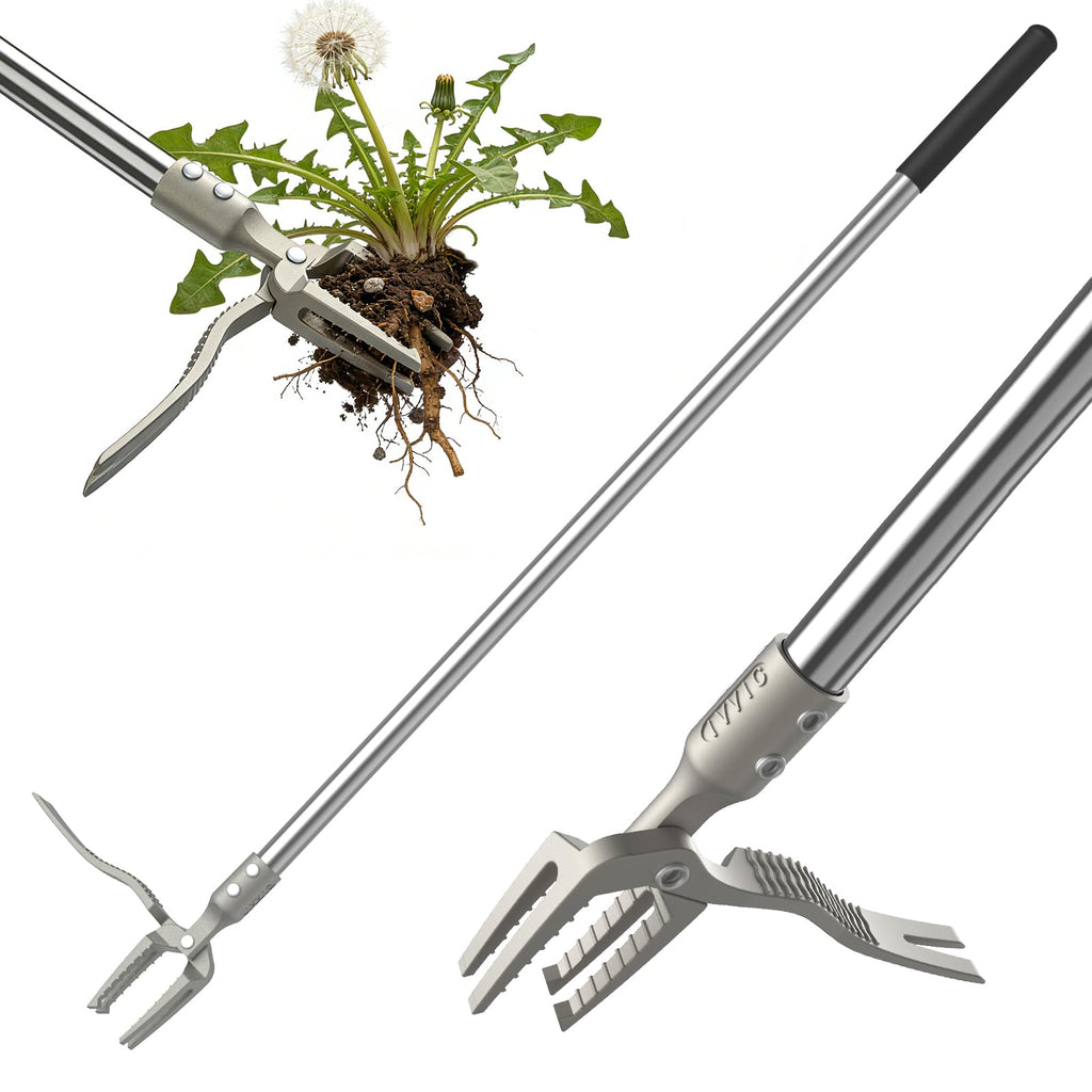 IVVIC One-Piece Stand Up Weed Puller Tool with Long Handle, 47" Assembleless Stainless Steel Garden Weeder Dandelion Root Removal Without Kneeling