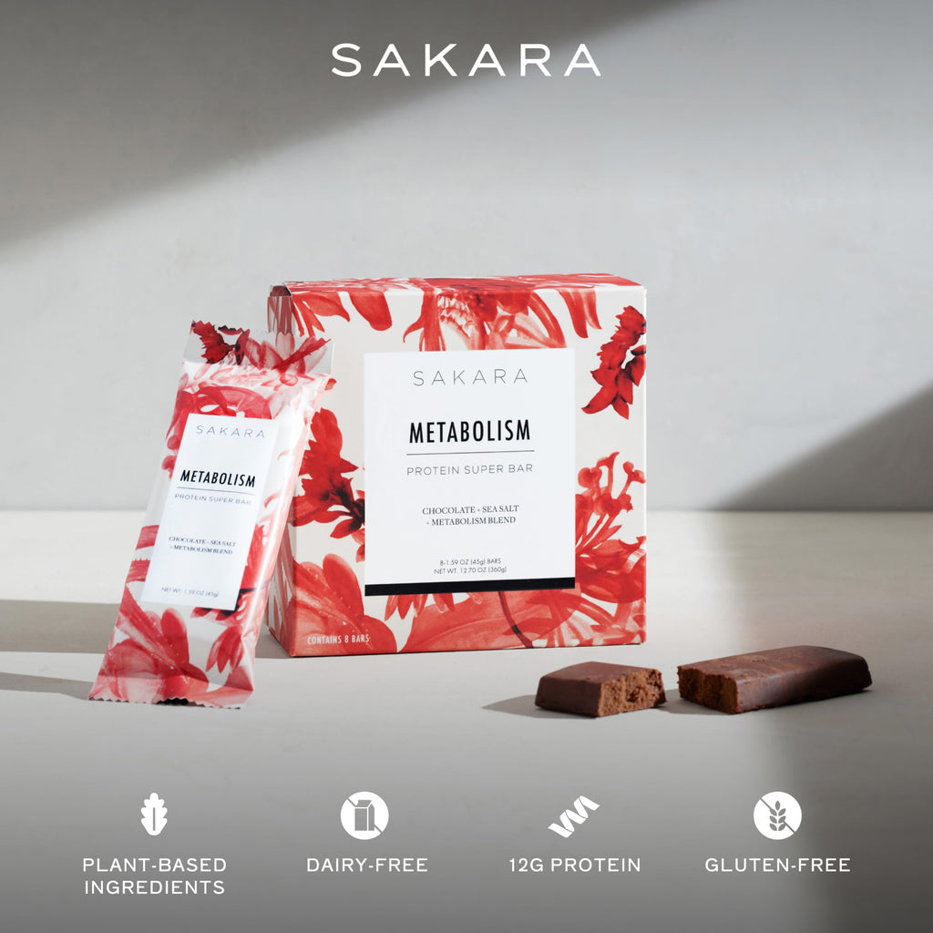 SAKARA Metabolism Super Bar – Healthy, Nutritious Vegan Protein Bars, Clean Ingredients, Low Sugar, Gluten-Free, On-the-Go Snacks with 9g Fiber, Sea Salt, Chocolate, 12g Plant-Based Protein