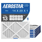 Aerostar 14x20x1 MERV 13 Pleated Air Filter, AC Furnace Air Filter, 6 Pack (Actual Size: 13 3/4"x 19 3/4" x 3/4")