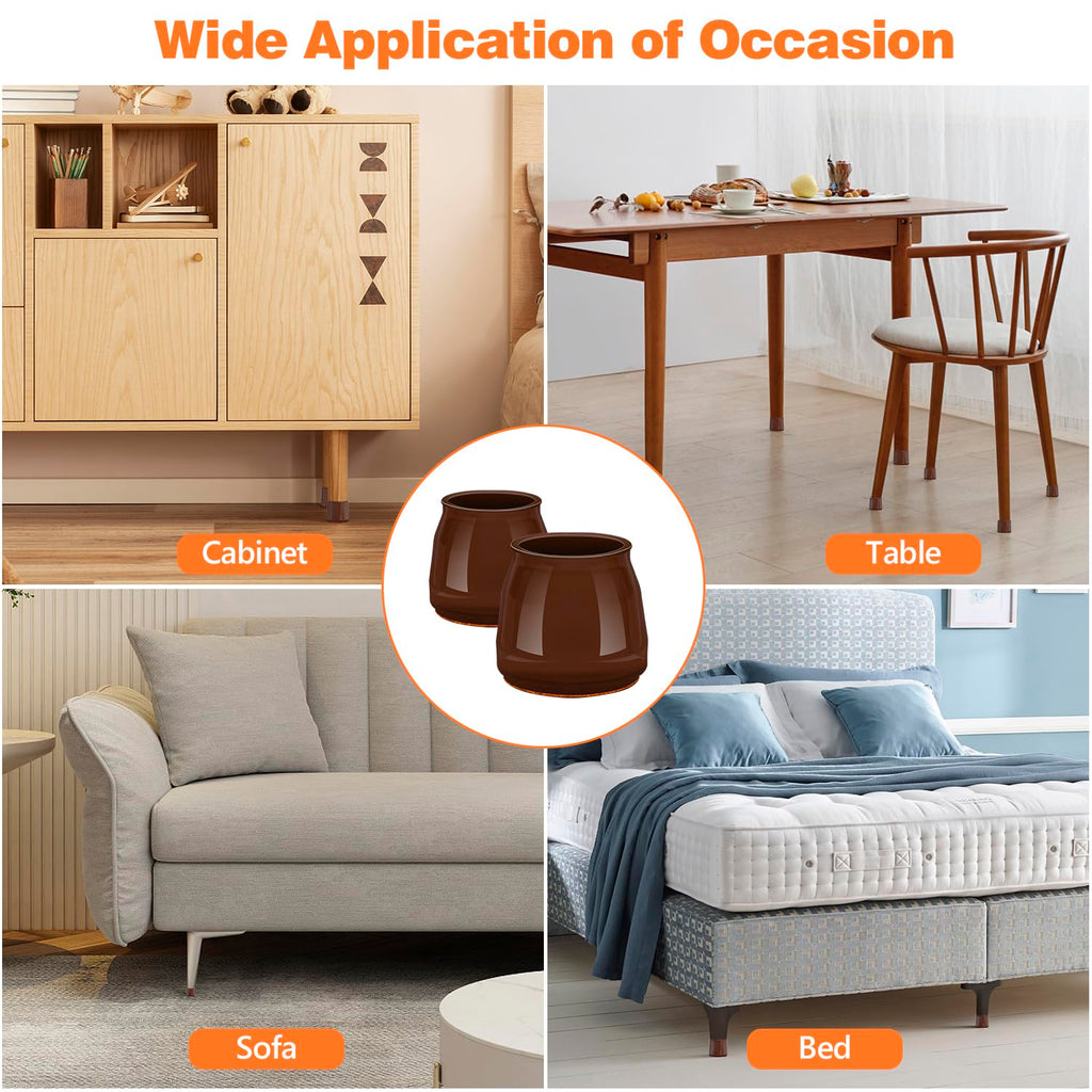 16pcs Round Chair Leg Floor Protectors, Felt Pads Chair Leg Protectors for Hardwood Floors, Silicone Furniture Feet Cups Covers Felt Pads, Prevents Scratches & Reduce Noise, Brown, Small