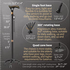 ispuoocti Smart Alarm Walking Cane for Men & Women, Telescopic and Adjustable Walking Sticks for Seniors, USB Direct Charge, with LED Light, One Cane for Three Purposes, Light and Stable (Black)