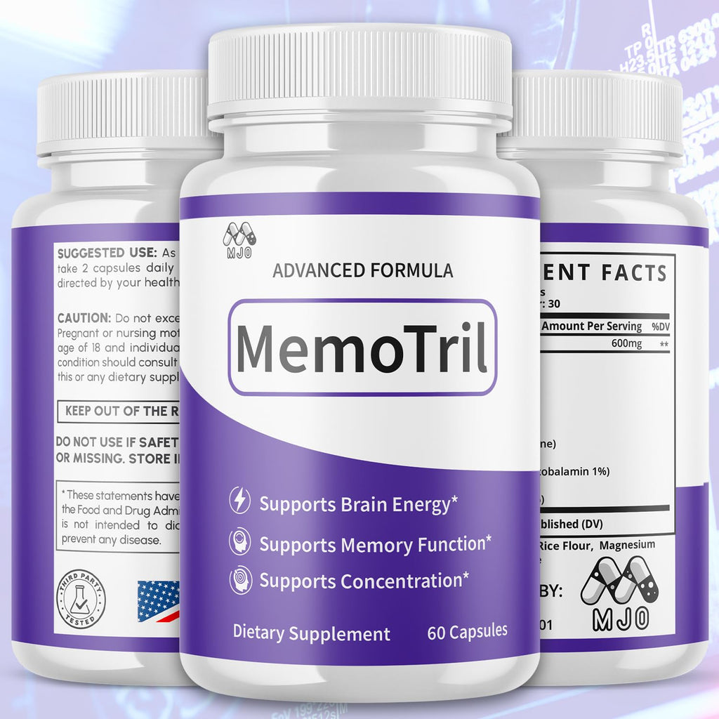 Memotril Capsules, Official Memo Tril Supplement Pills with All Natural Ingredients, Advanced Memotril Formula for Brain Health & Wellness Support with Premium Vitamins for Women & Men (60 Capsules)