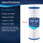 Grefilt 4-Pack CCP320 Pool Filter Cartridges, Compatible with Pentair Clean & Clear Plus 320, Replaces Pentair R173573, Pleatco PCC80-PAK4, 320 sq.ft