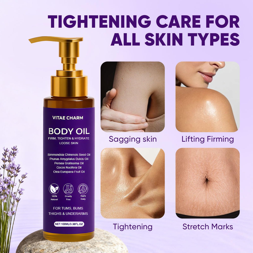 Zotreval Vitae Charm Body Oil, Luxury Body Oil for Crepe Skin, Firming Tightening & Hydrating Body Serum with Vitamin E and Sweet Almond Oil, Smooths Skin for Women
