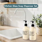 COHOSEGE Glass Soap Dispenser Set 2 Pack,16 Oz Dish Soap Dispenser for Kitchen Sink,Beige Kitchen Accessories and Kitchen Decor,Beige Decorations and Kitchen Utensils for Kitchen