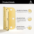AmzGod Satin Brass Door Hinges - 12 Pack Gold Door Hinges 3.5 Inch Rounded Interior Door Hinge with 5/8" Radius - 3 1/2 Inches Flat Iron Brass Hinges for Residential Standard Doors