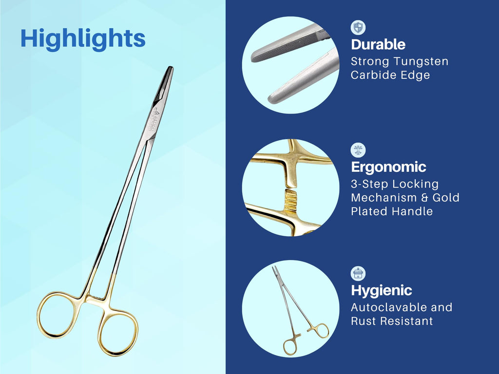 Mayo Hegar Needle Holder Surgical Needle Driver Clamp Forceps with Tungsten Carbide Inserts by ARTMAN (10 Inches)