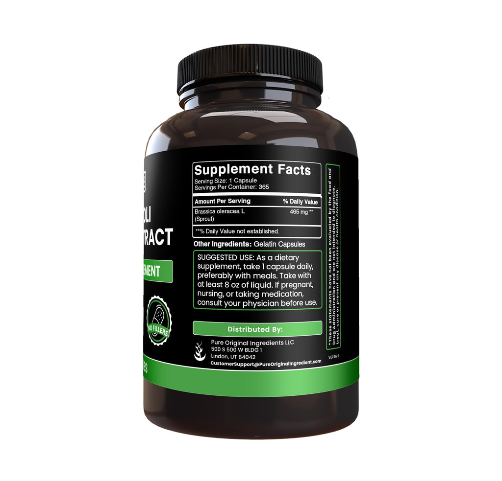 PURE ORIGINAL INGREDIENTS Broccoli Extract (365 Capsules) No Magnesium Or Rice Fillers, Always Pure, Lab Verified