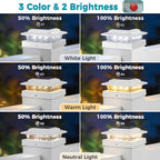 kolpop 4x4 Solar Post Cap Lights Outdoor 8Pack- 3 Color Temperatures&2 Level Brightness, IP65 Waterproof, 16 LED Fence Deck Post Light Solar Powered Only for 4×4/3.5×3.5 Wood/Vinyl Posts(White)