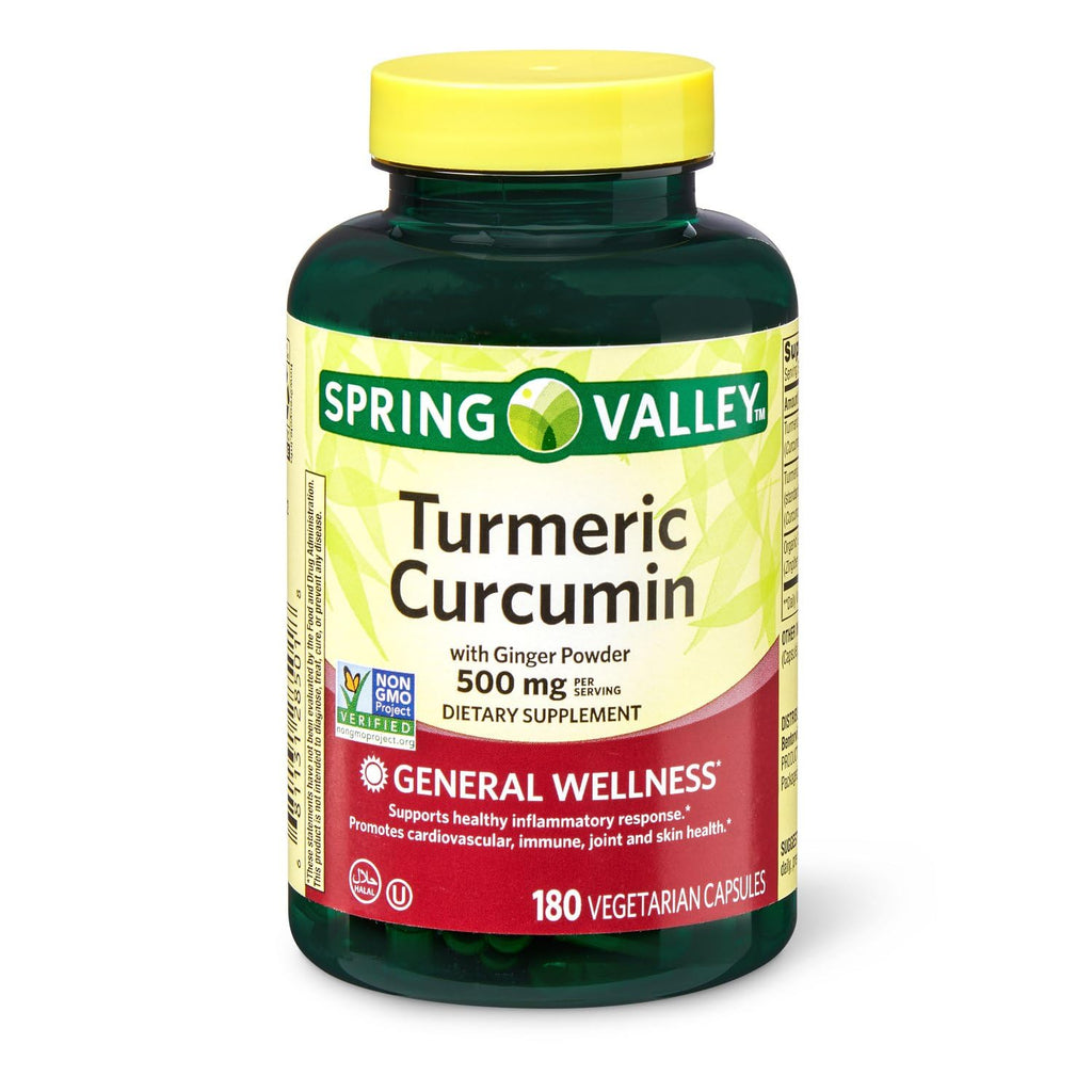 Spring Valley Turmeric Curcumin 500mg with 50mg Ginger Powder Twin Pack 180 Vegetarian Capsules