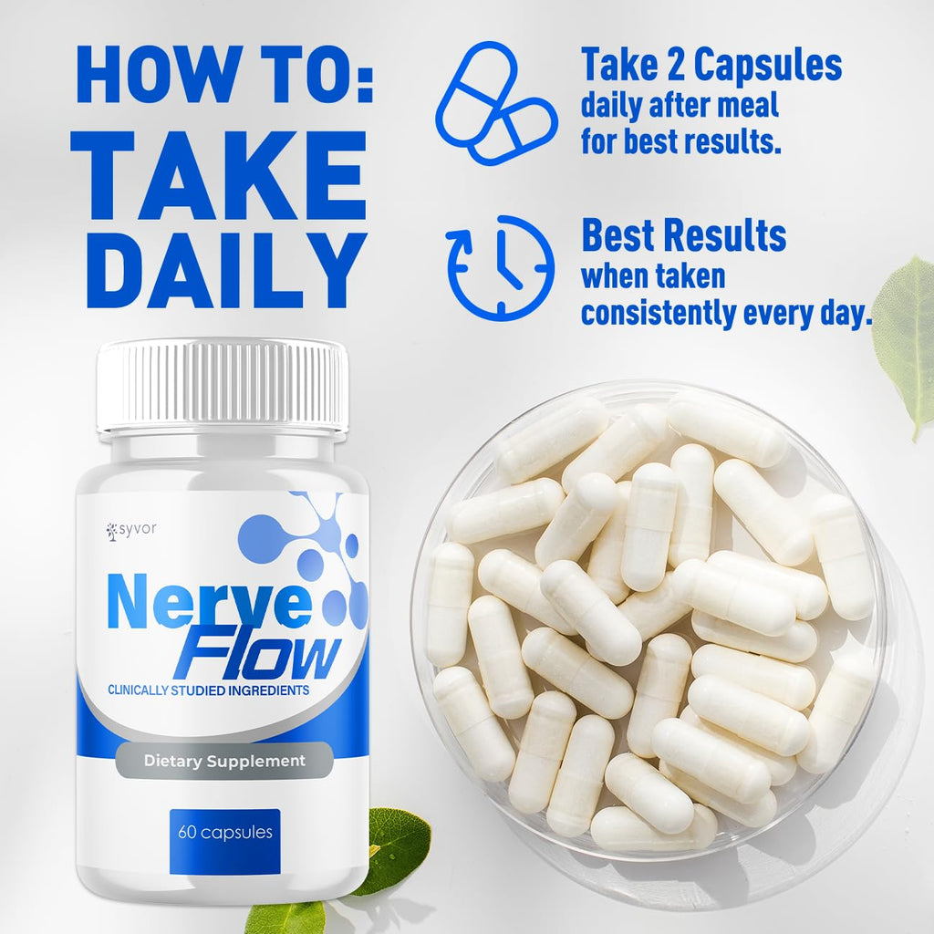 (3 Pack) Nerve Flow Capsules, Official Nerve Flow Pills Made with All Natural Ingredients, Maximum Strength NerveFlow Sciatic Support Supplement with Advanced Vitamins for Women & Men (180 Capsules)