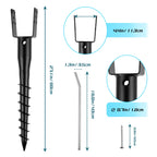 XYADX No Dig Ground Screw Anchor - Black U Shaped Post Stake for 4x4 Wood Posts, Includes Lag Bolts & 27" Rebar, for Mailbox Posts and Fence Posts Anchor, 4 Pack