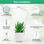 WeeLeeGoo 2 Pack Grow Lights, Pot Clip LED Growing Lamp for Indoor Succulents Pot Mini Small Plants,6000K White Full Spectrum with 5-Level Dimmable, Auto Timer 4/8/12/18 Hrs