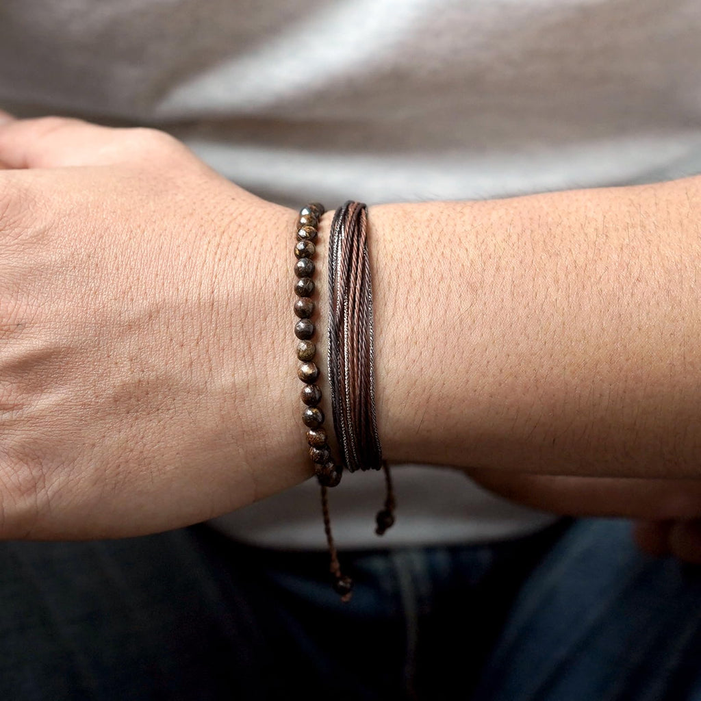 Mezcla Vida Natural Stone Beaded Bracelets for Men Women Unisex Adjustable Waterproof Rope Bracelets Set Valentine's Day Birthday Gifts for Boyfriend Husband Him (Bronzite)