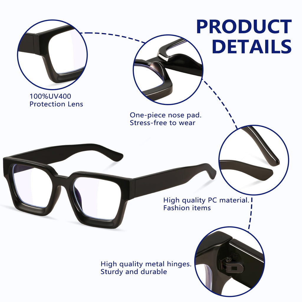 YDAOWKN Oversized Blue Light Blocking Glasses for Woman Rectangle Frame Fashion Chic Preppy Anti Eyestrain