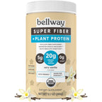Bellway Super Fiber + Protein Powder, Sugar-Free Organic Psyllium Husk Fiber Supplement Powder with 20g Plant Protein Per Serving, Very Vanilla, 12.7 oz
