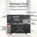 Jesverty DC Power Supply Variable, 0-80V 0-15A 1200W Switching DC Regulated Bench Power Supply with Encoder Knobs, 4-Digit LED Display, Temperature Controlled Fan, Aux Output Terminal - SPS-8015N