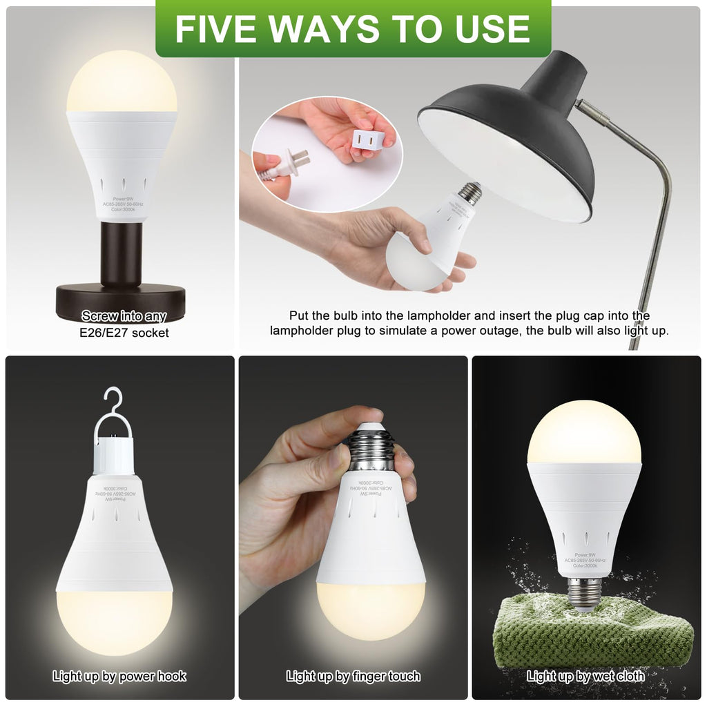 DEBAOBULB 20 Pack Rechargeable Emergency Light Bulbs, Battery Powered LED Light Bulb 3000K Warm E26 120 Volt 9W 60W Equivalent with 1200mAh for Home Power Outage Camping Hurricane