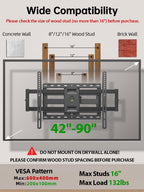 USX Mount Full Motion TV Wall Mount for Most 42-90" TV Holds up to 132lbs